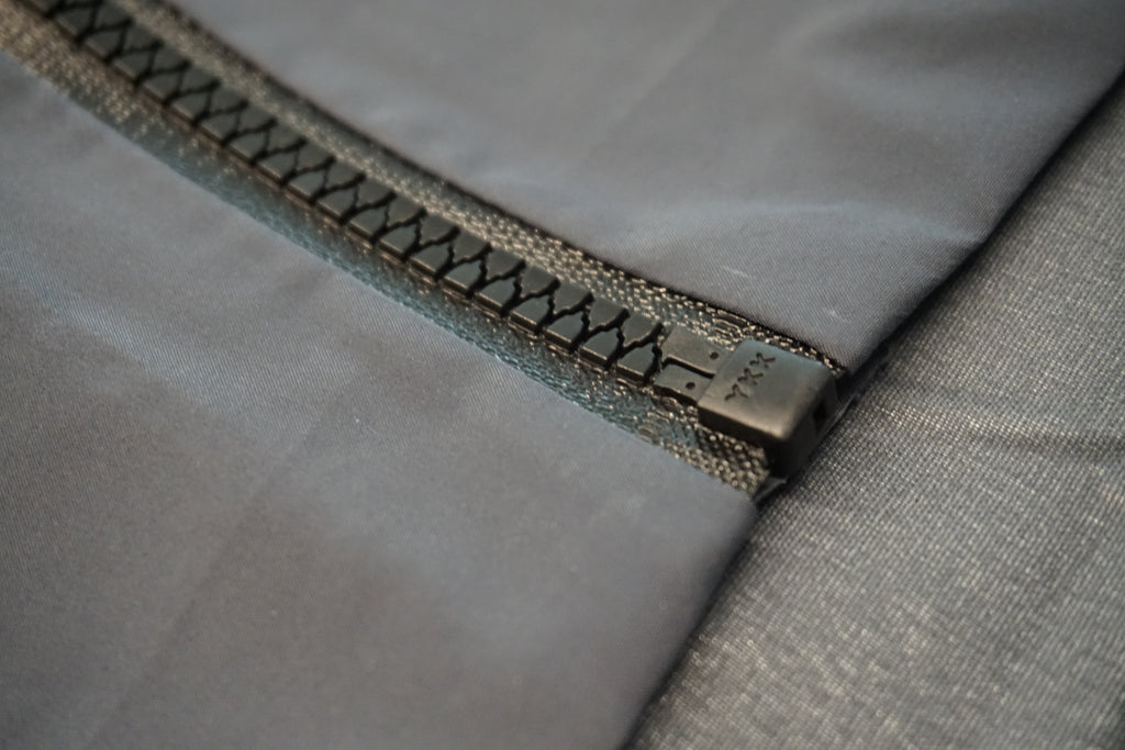 YKK aquaguard vislon zipper on the end of a technical snow shell.